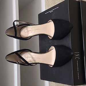 Jessica Simpson black leather Carlette heels, size 7.5, move out sale!